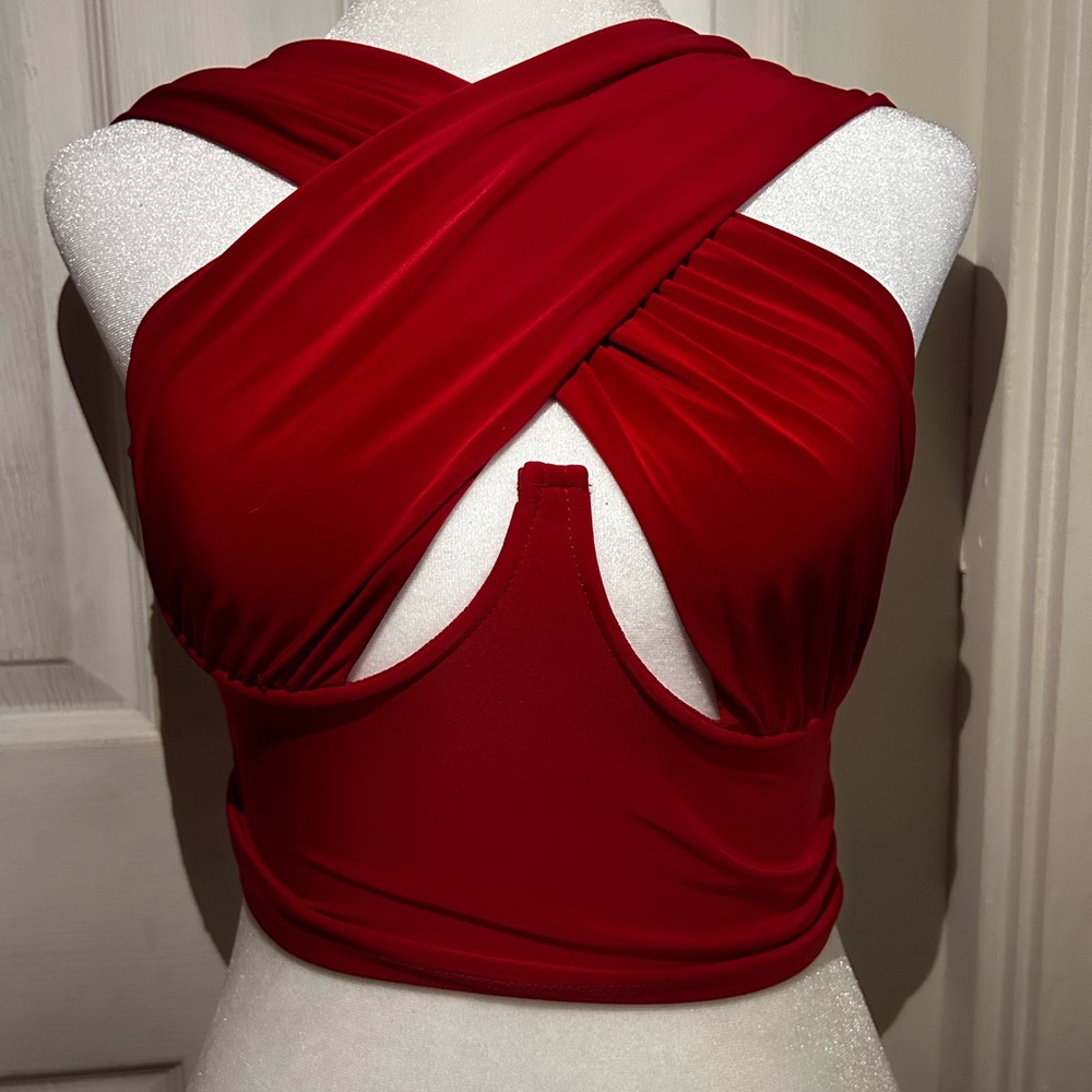Red Cross-Back Crop Top